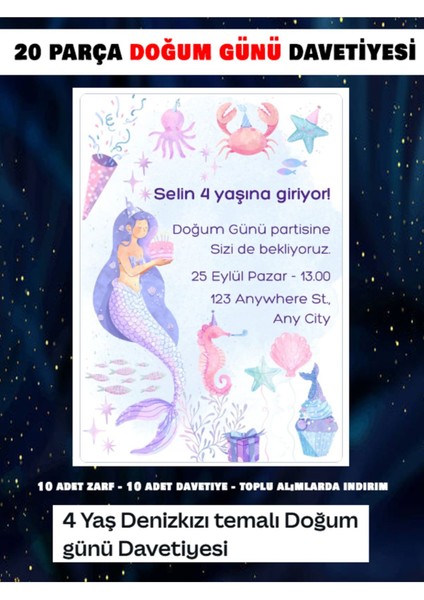 Doğum Günü Davetiyesi (1 Adet) Baskısızdır.