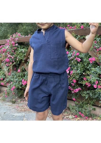 Çift Kat Müslin Kumaş Sıfır Kollu Yazlık Çocuk T-Shirt ve Şort Takım modelleri