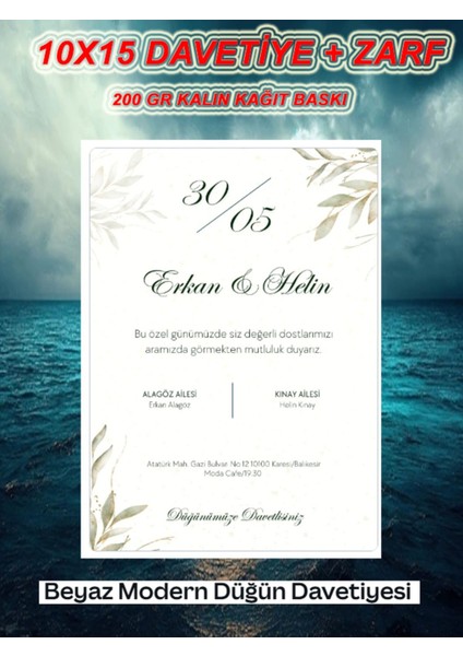 Düğün Davetiyesi , Kına Davetiye , Nişan Davetiyesi ( 1 Adet).