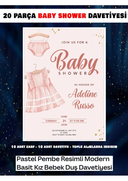 Baby Shower ( Baskısızdır) Davetiye , Bebek Davetiyesi (10 Adet) Baskısızdır.