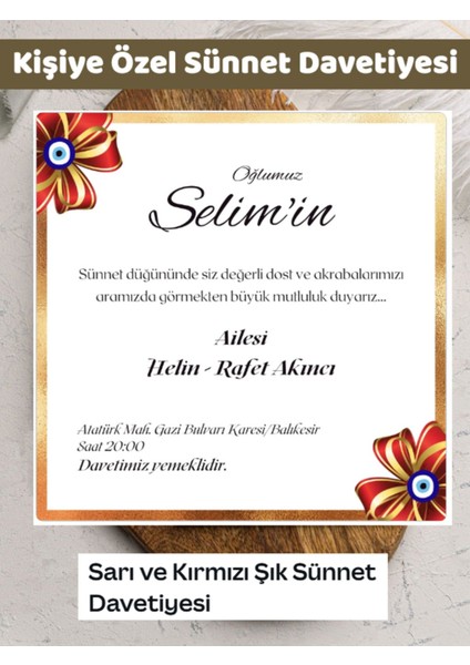 Sünnet Davetiyesi Kişiye Özel ( 1ADET ).