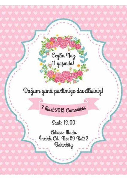 20 Adet Doğum Günü Davetiyesi - Davetiye - Baby Shower ( Baskısızdır)