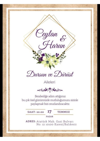 Düğün Davetiyesi , Nişan Davetiyesi , Kına Davetiyesi