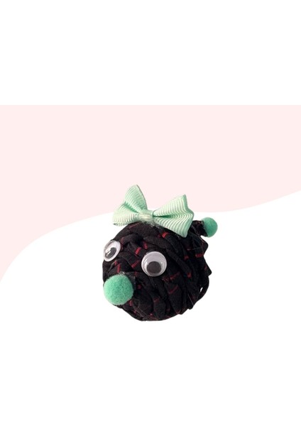 Çıngıraklı Örme Kedi Oyuncağı 9cm Siyah Desenli
