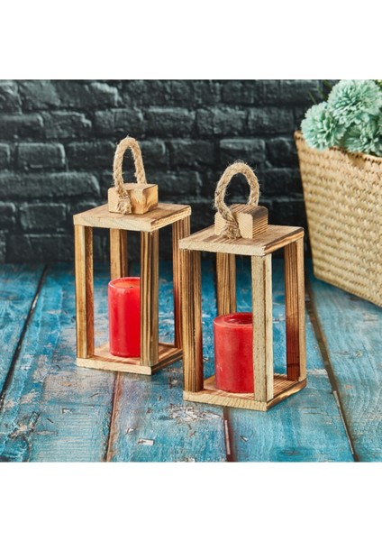 Ahşap 2'li Mini Fener Mumluk Seti, Şık ve Sıcak Atmosfer Için Ideal fiyatları