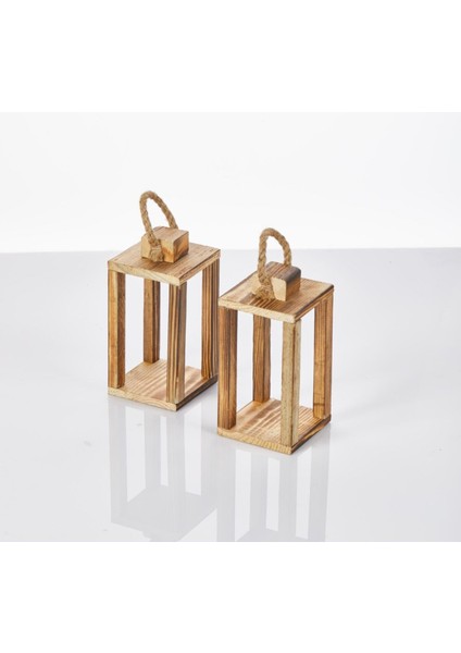 Ahşap 2'li Mini Fener Mumluk Seti, Şık ve Sıcak Atmosfer Için Ideal modelleri
