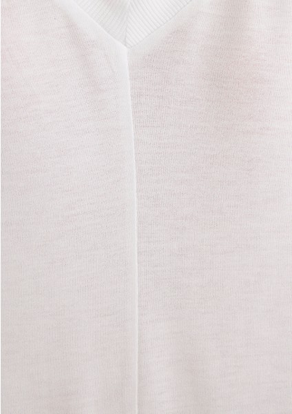 V Yaka Beyaz Basic ViskozTişört 166449-620