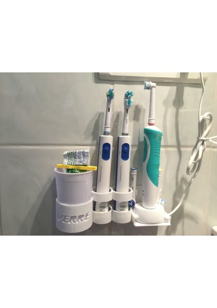 3 Oralb Braun Diş Fırçası, Şarj Cihazı ve Kadeh Için Duvar Desteği (Oral B Için Duvar Diş Fırçası Tutucu) (Plastik Aparattır!!!) 3D
