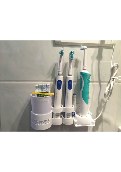 3 Oralb Braun Diş Fırçası, Şarj Cihazı ve Kadeh Için Duvar Desteği (Oral B Için Duvar Diş Fırçası Tutucu) (Plastik Aparattır!!!) 3D