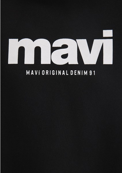 Mavi Logo Baskılı Kapüşonlu Siyah Sweatshirt 168334-900
