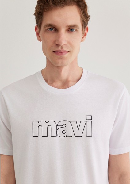 Mavi Logo Baskılı Beyaz Tişört 065781-620