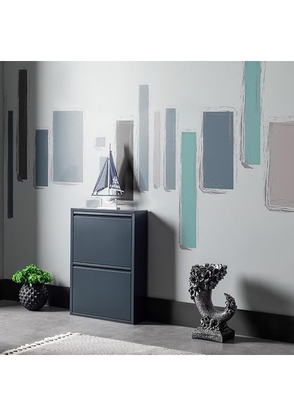 2 Raflı Metal Ayakkabılık Antrasit