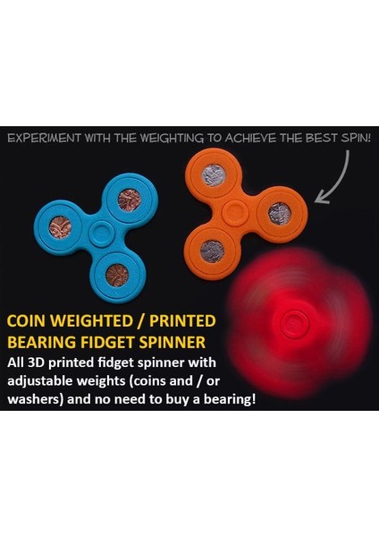 Ayarlanabilir Madeni Para Ağırlıklı Fidget Spinner (Plastik Aparattır!!!) 3D