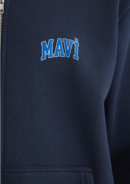 Mavi Logo Baskılı Fermuarlı Lacivert Sweatshirt 0611715-70490