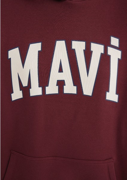 Mavi Logo Baskılı Kapüşonlu Bordo Sweatshirt 1600361-85493