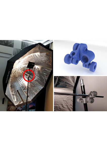 Açı Ayarı ile Yumuşak Kutu/reflektör Montajı (16MM + 8mm Çift Tüp Kuplör) (Sadece Plastik Aparattır!!!) 3D modelleri