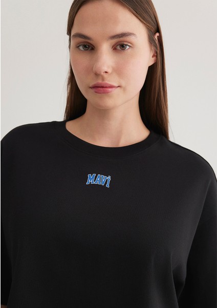 Mavi Logo Baskılı Siyah Crop Tişört 1611585-900