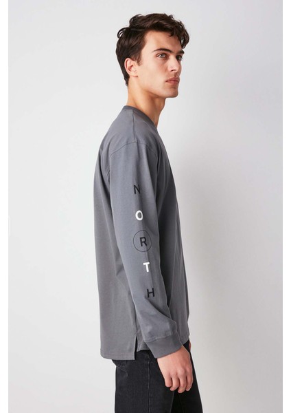 Uncommon Erkek Baskılı Yuvarlak Yaka Ekstra Oversize Gri T-Shirt modelleri