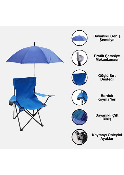 Şemsiyeli Katlanabilir Kamp Sandalyesi – Taşınabilir Gölgelikli Kamp, Plaj Koltuğu