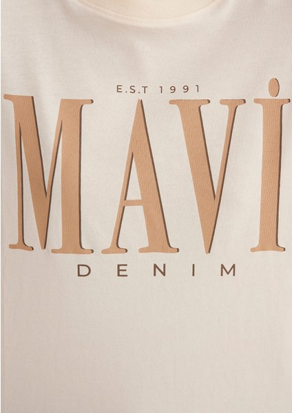Mavi Logo Baskılı Bej Tişört 1611990-70008