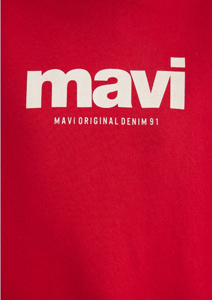 Mavi Logo Baskılı Kapüşonlu Kırmızı Sweatshirt 168334-35476