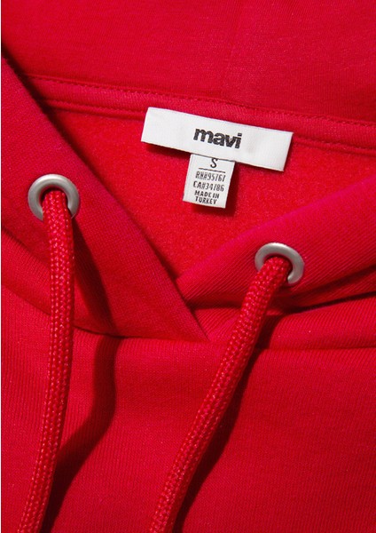Mavi Logo Baskılı Kapüşonlu Kırmızı Sweatshirt 168334-35476