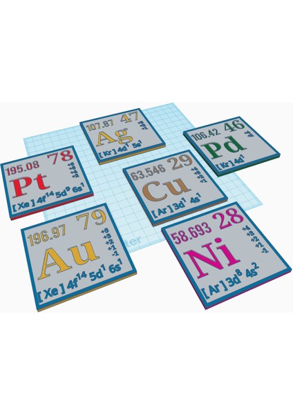 Elementlerin Periyodik Tablosu Coasters Pt, Cu, Au, Ag, Nı, Pd, Sn (Sadece Plastik Aparattır!!!) 3D