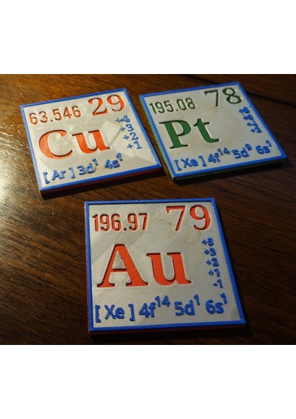 Elementlerin Periyodik Tablosu Coasters Pt, Cu, Au, Ag, Nı, Pd, Sn (Sadece Plastik Aparattır!!!) 3D