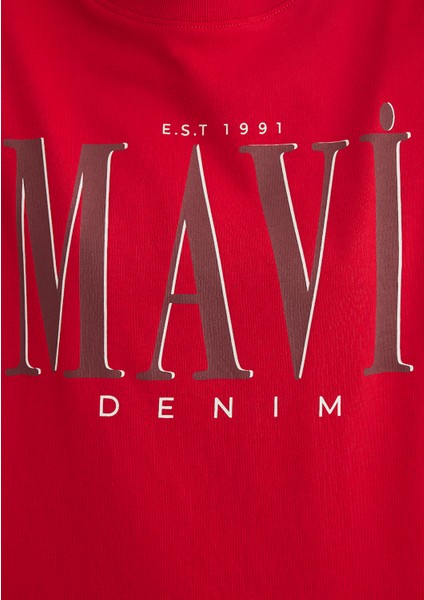 Mavi Logo Baskılı Kırmızı Tişört 1611990-70463
