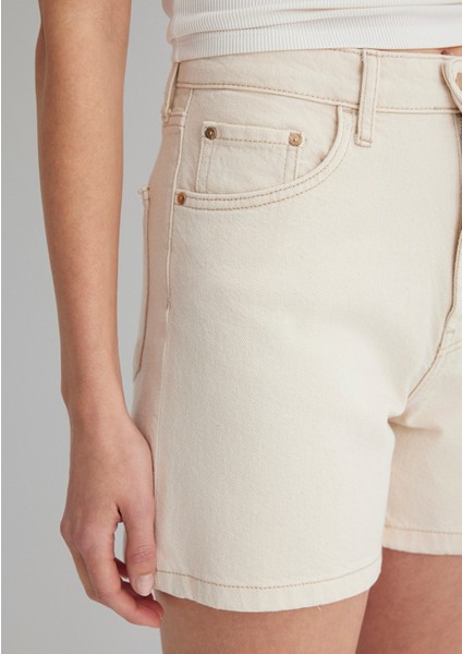 Verna Mavi Premium Krem Jean Şort 1410059-87082