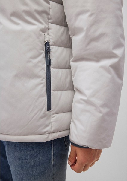 Kapüşonlu Açık Gri Şişme Mont 0110352-70080