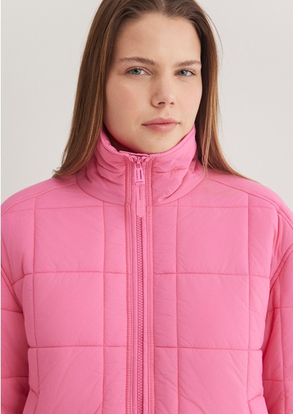 Dik Yaka Pembe Şişme Mont 1110260-86413