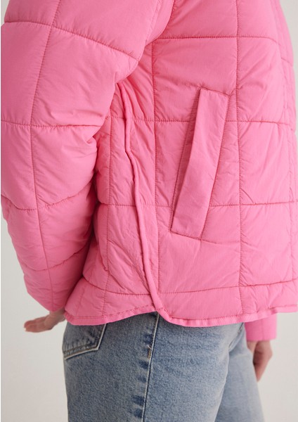 Dik Yaka Pembe Şişme Mont 1110260-86413