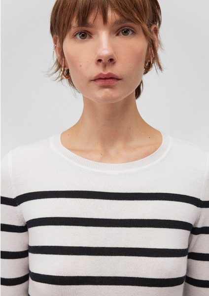 Bisiklet Yaka Çizgili Siyah Kazak 1710545-85407