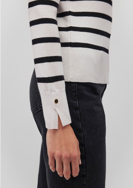 Bisiklet Yaka Çizgili Siyah Kazak 1710545-85407