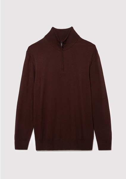 Kaşmir Karışımlı Yarı Fermuarlı Kahverengi Kazak 0710247-88083