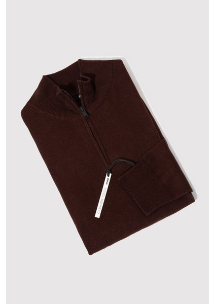 Kaşmir Karışımlı Yarı Fermuarlı Kahverengi Kazak 0710247-88083