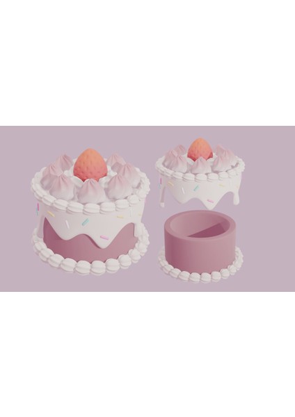 Çilek Kek Saklama Kutusu (Sadece Plastik Aparattır) 3D