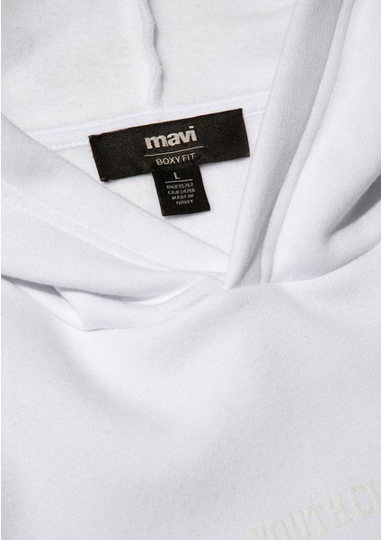Beli lastikli Kapüşonlu Beyaz Sweatshirt 0S10168-620