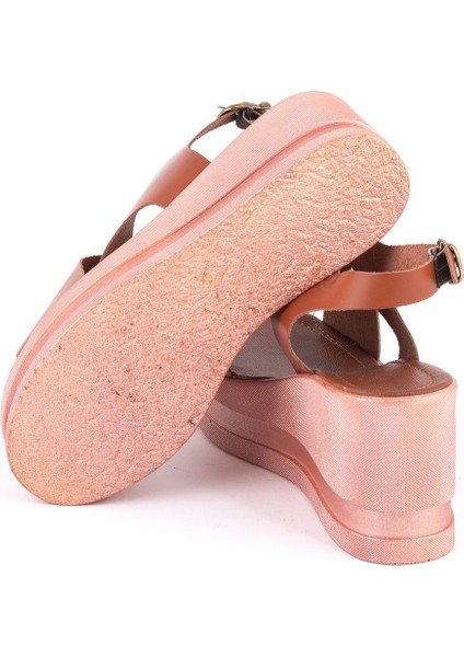 Yüksek Topuklu 8cm Dolgu Topuk Içi Dışı Gerçek Vaketa Deri Sandalet
