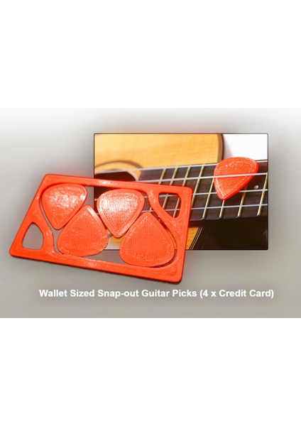 Cüzdan Büyüklüğünde Anlık Gitar Seçim Seti (Kredi Kartı Kılıfında 4) (Sadece Plastik Aparattır!!!) 3D