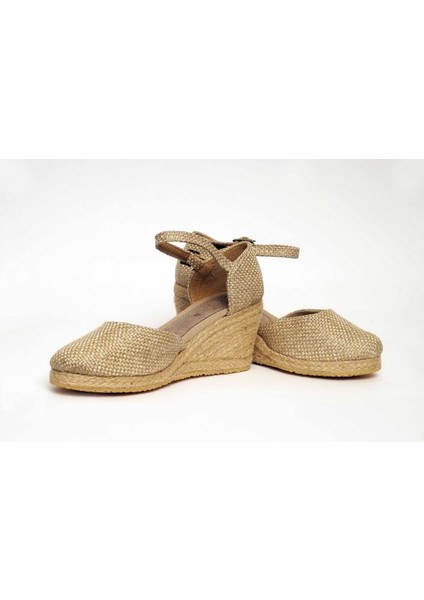 Dolgu Topuk Keten Ön Arka Düz Sandalet Çuval