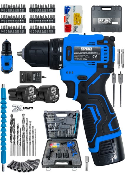 84 Parça Güçlendirilmiş Şarjlı Matkap Seti, Kömürsüz Motor, Armut Batarya