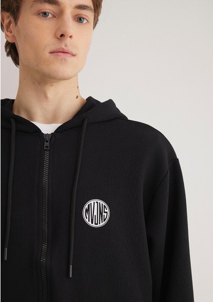 MVJNS Logo Baskılı Fermuarlı Kapüşonlu Siyah Sweatshirt 0S10193-900