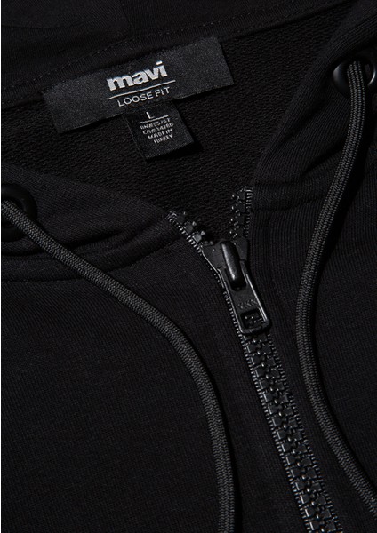 MVJNS Logo Baskılı Fermuarlı Kapüşonlu Siyah Sweatshirt 0S10193-900