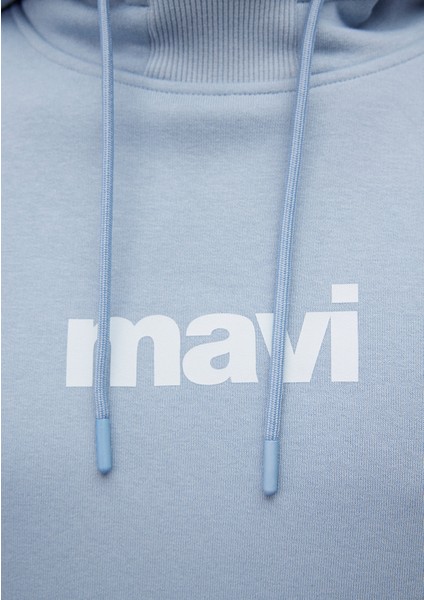 Mavi Logo Baskılı Kapüşonlu Mavi Sweatshirt 0610960-80796