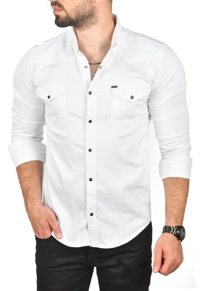 Slim Fit Pamuklu Cepli Kot Gömlek Çıtçıtlı Uzun Kollu Spor Gömlek 2502503 fiyatları