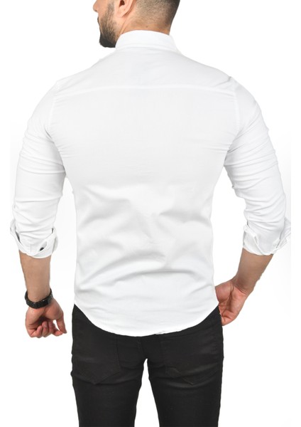 Slim Fit Pamuklu Cepli Kot Gömlek Çıtçıtlı Uzun Kollu Spor Gömlek 2502503 indirimleri
