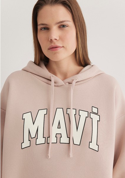 Mavi Logo Baskılı Kapüşonlu Bej Sweatshirt 1600361-70043