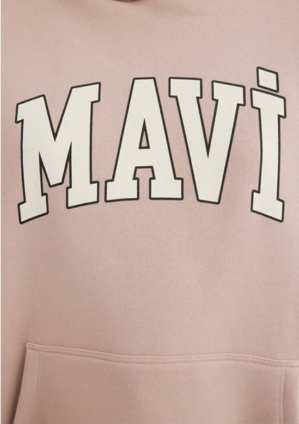 Mavi Logo Baskılı Kapüşonlu Bej Sweatshirt 1600361-70043